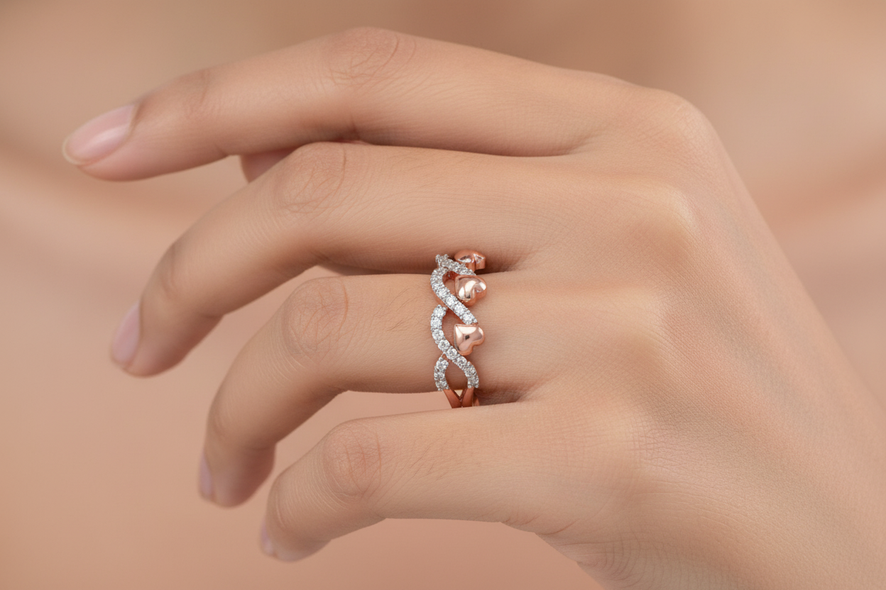 Extra Small Heart Ring on Finger