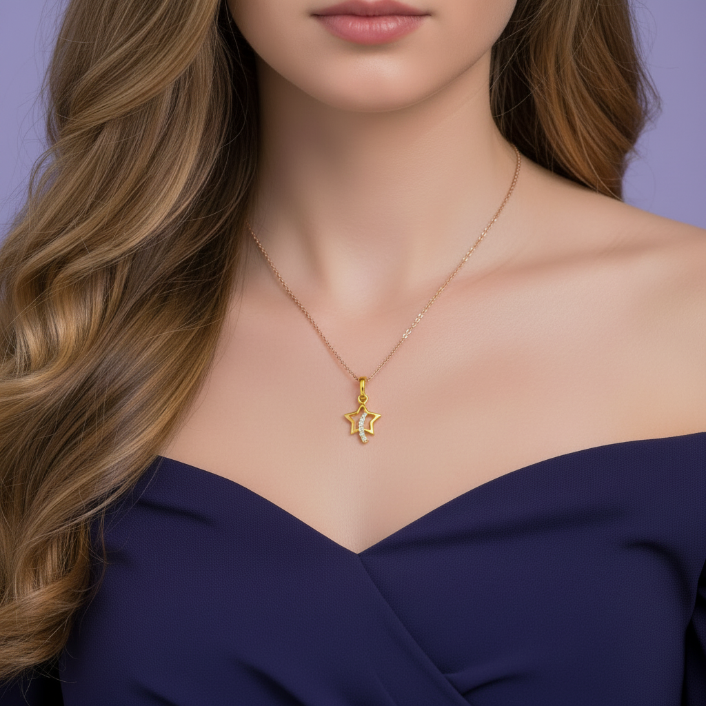 Extreme Close Up - Tiny Yellow Gold Star Pendant