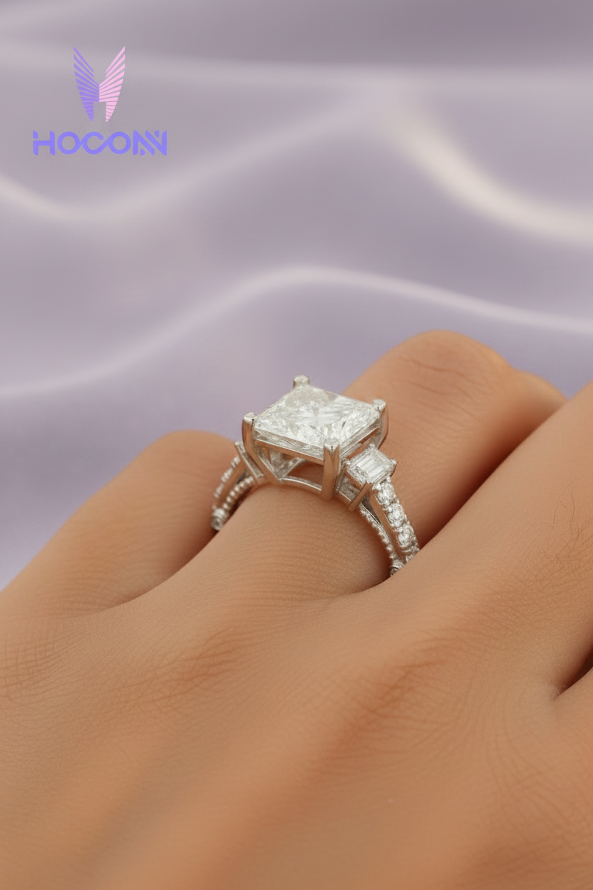 Female Hand - Princess Cut Ring Light Lavender BG