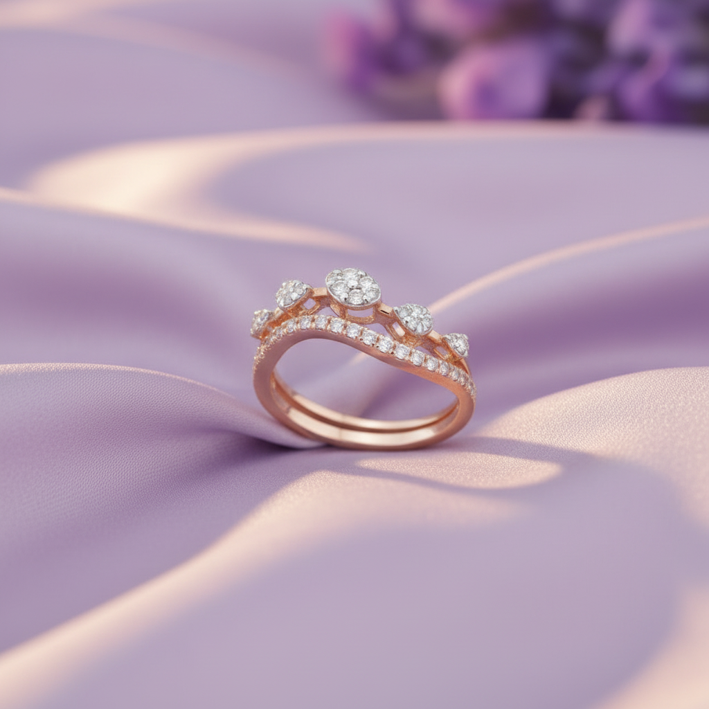 Floating Diamond Cluster Ring - Lavender Silk Front