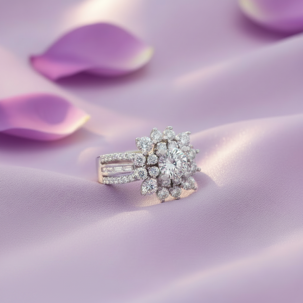 Floral Sunburst Triple Band Ring - Lavender Silk