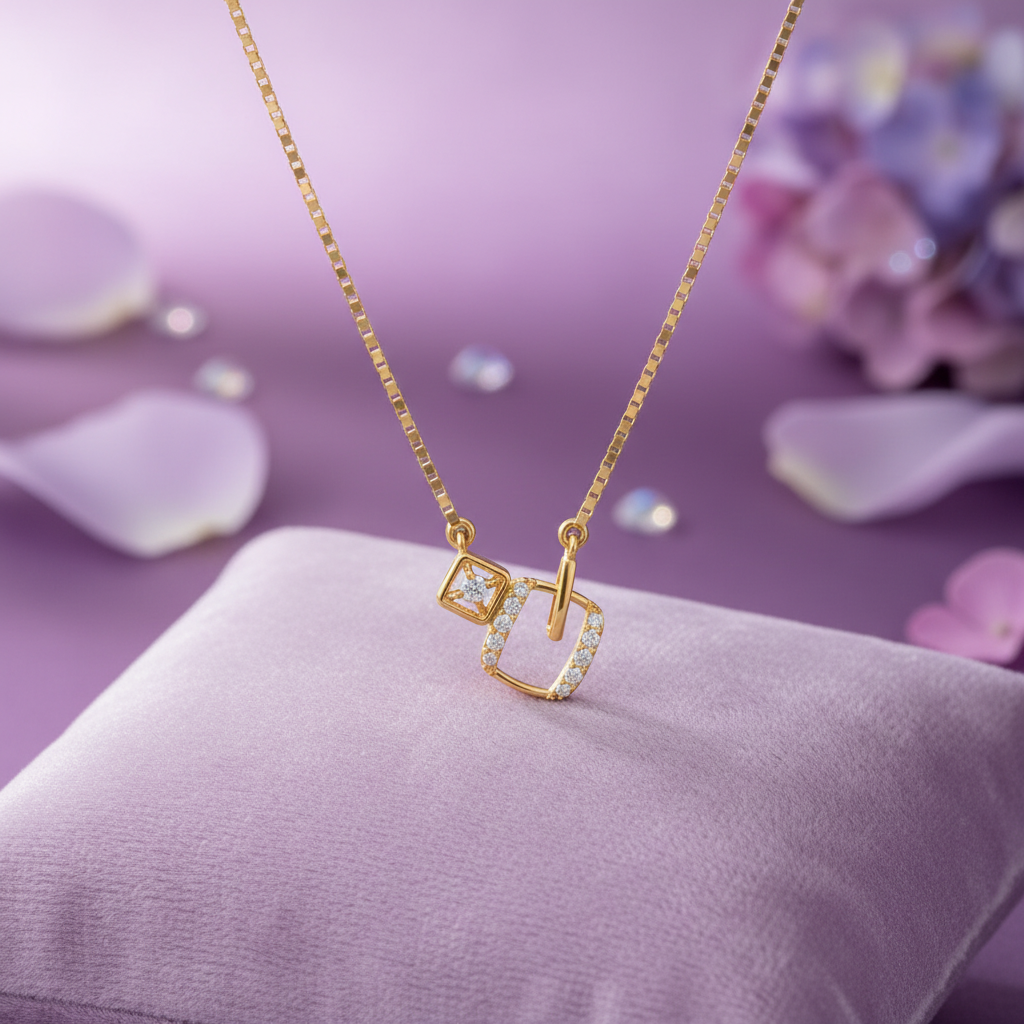Geometric pendant on lavender cushion