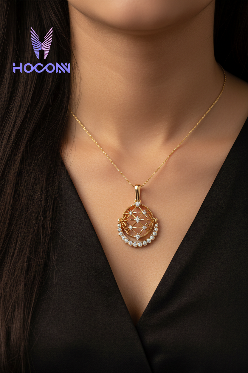 Girl wearing CPD00255 oval filigree mandala pendant