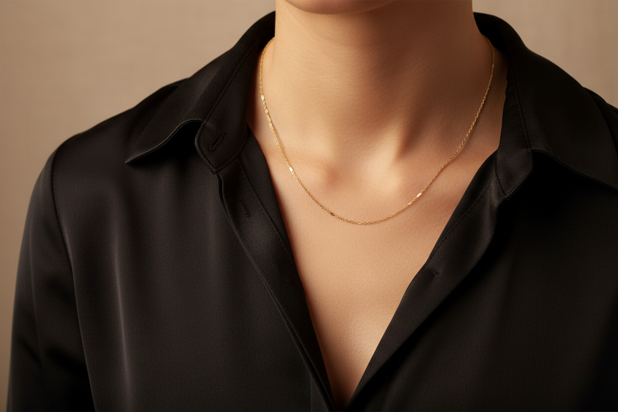 Girl wearing gold chain with black shirt