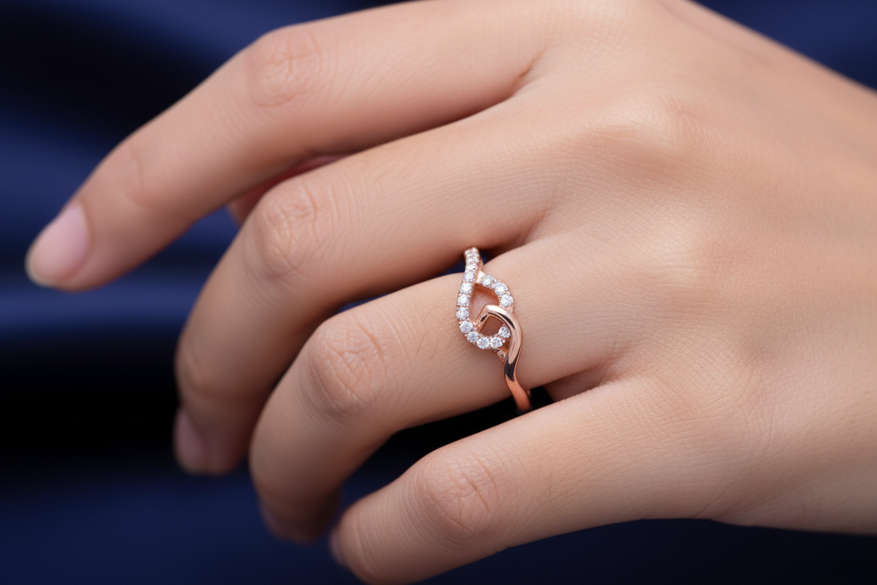 Girl Wearing Rose Gold Infinity Heart Ring