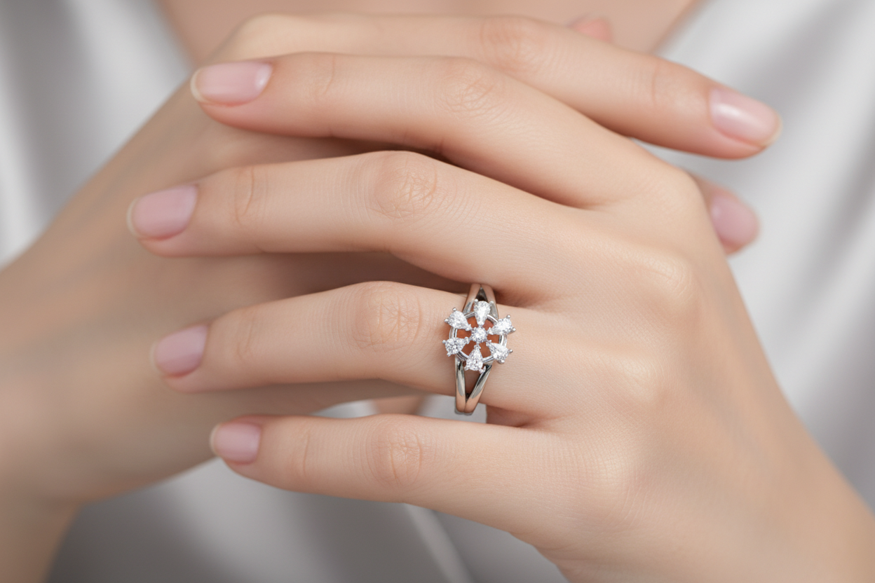Girl wearing snowflake diamond ring