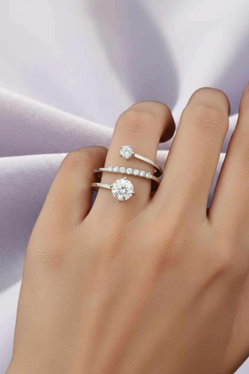 Girl Wearing Spiral Coil Ring - Lavender BG