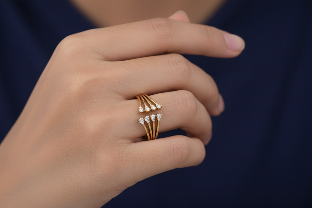 Girl wearing yellow gold multi-strand diamond ring