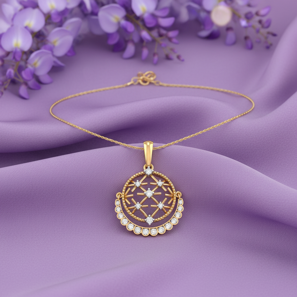 Gold Mandala Pendant – Flat Lay Lavender