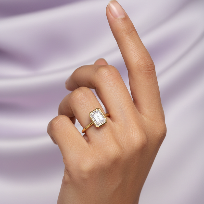 Hand Pose - Emerald Cut Bezel Ring Lavender