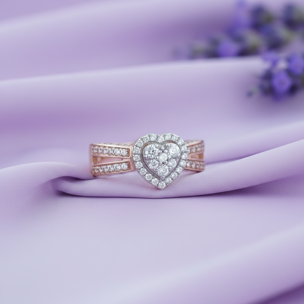 Heart Cluster Triple Split Shank Ring - Lavender Silk Angled