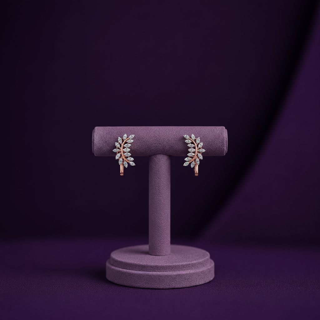 HER02196A Small Wheat Leaf Branch Earrings on Large Stand