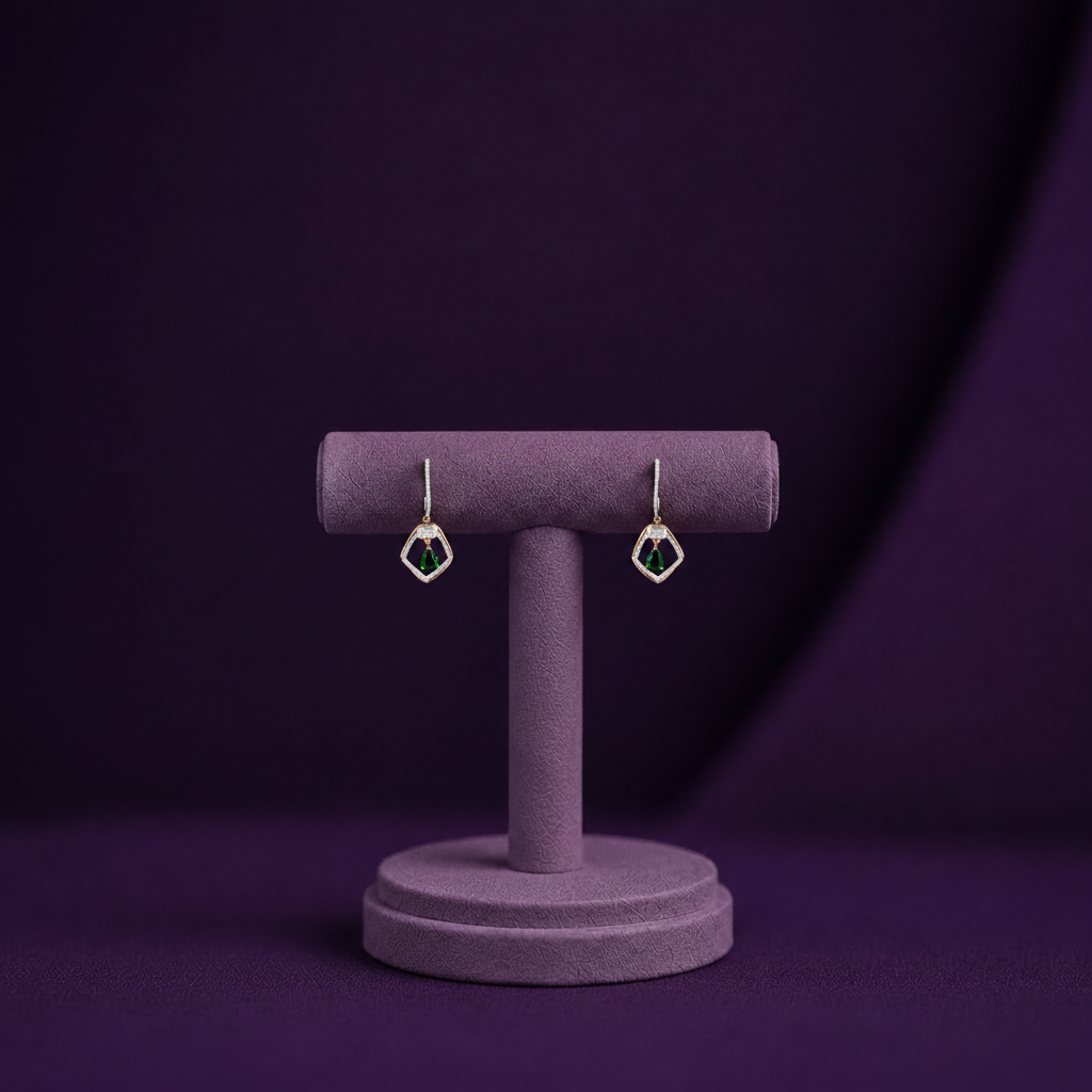 HER02645 Extra Small Emerald Drop Earrings Purple BG