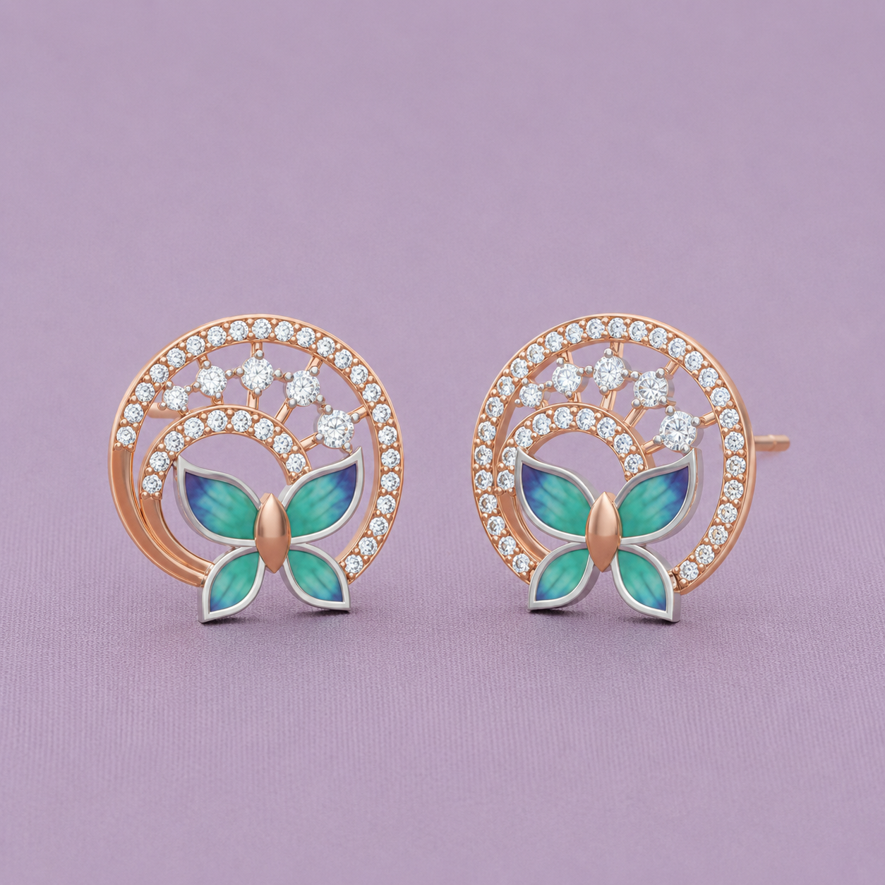 Elegant Butterfly Enamel Crescent Arcs 925 Silver Studs