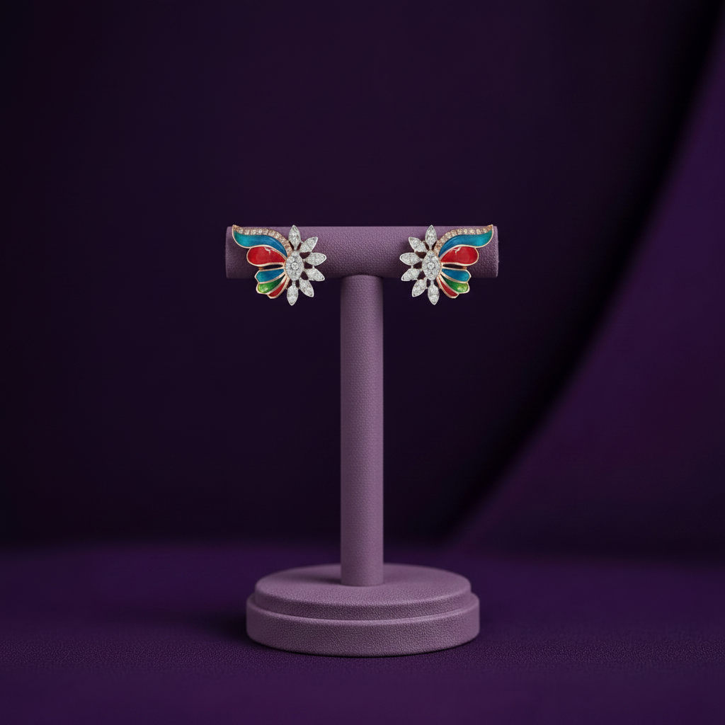 HER02662 Extra Small Butterfly Diamond Studs Purple BG