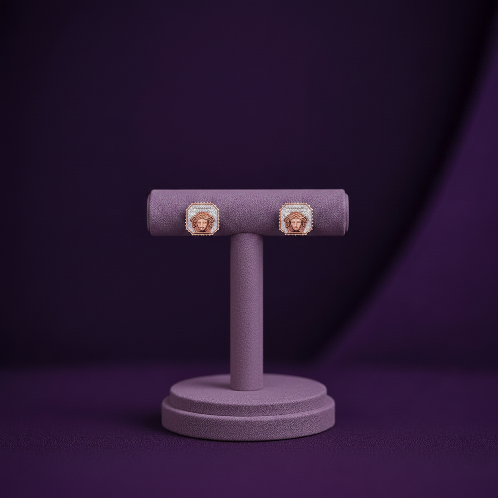 HER02806 Smaller Medusa Studs Purple BG