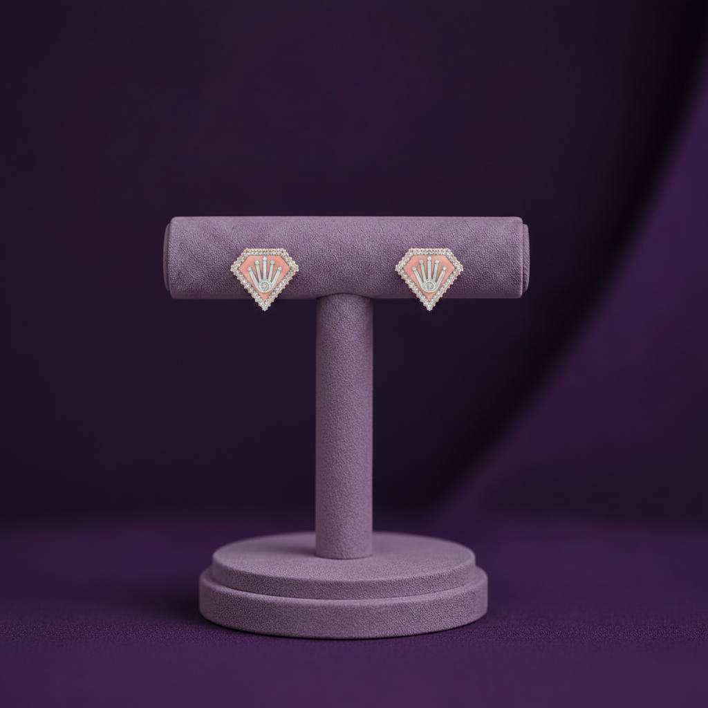 HER02819 Smaller Crown Shield Studs Purple BG