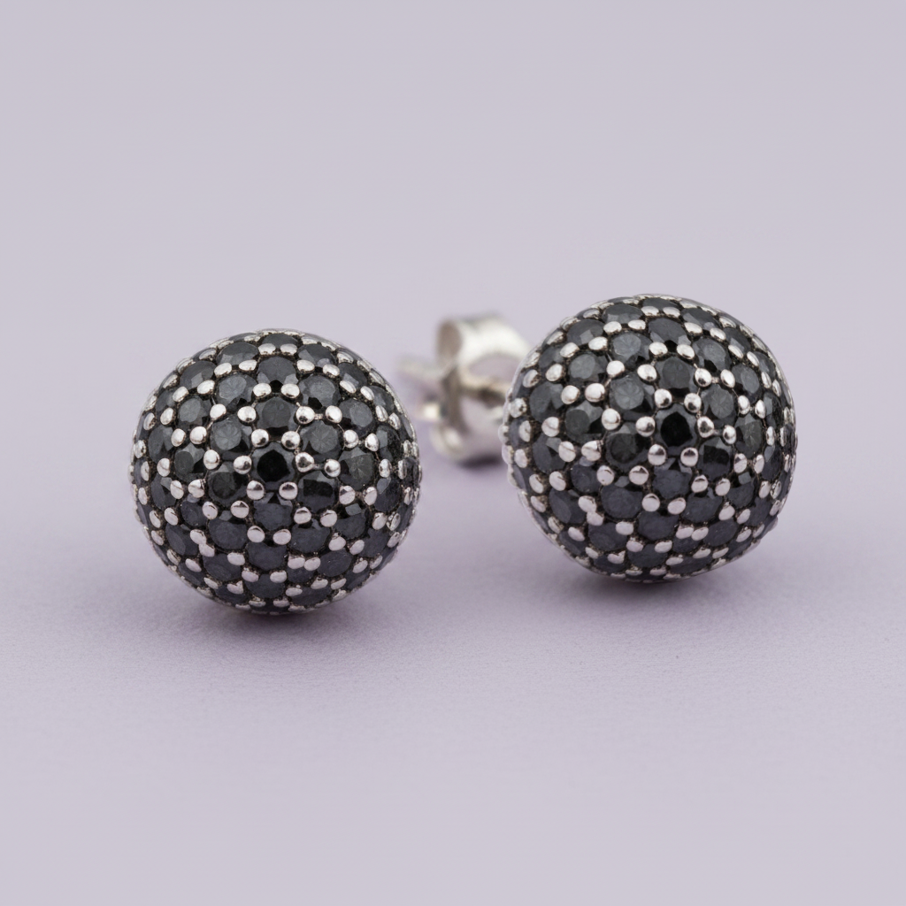 Black Diamond Cluster 925 Silver Studs