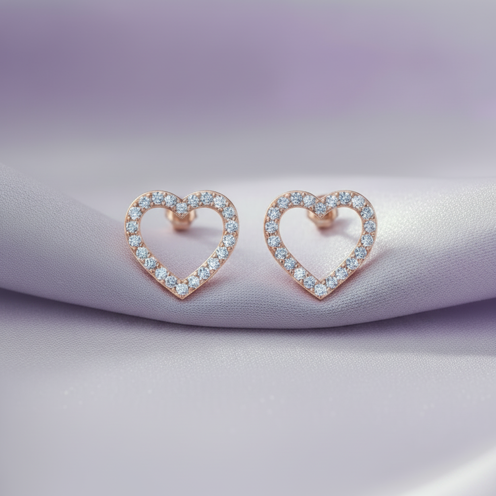 HER03098 Rose Gold Open Heart – Front Face Up on Silk