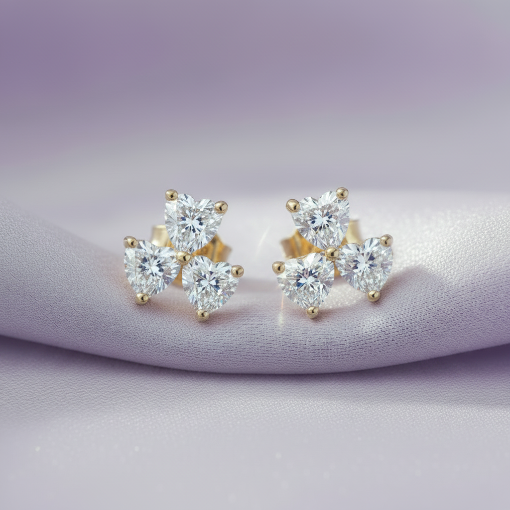 HER03401 Yellow Gold 3-Heart Cluster – Lavender Silk