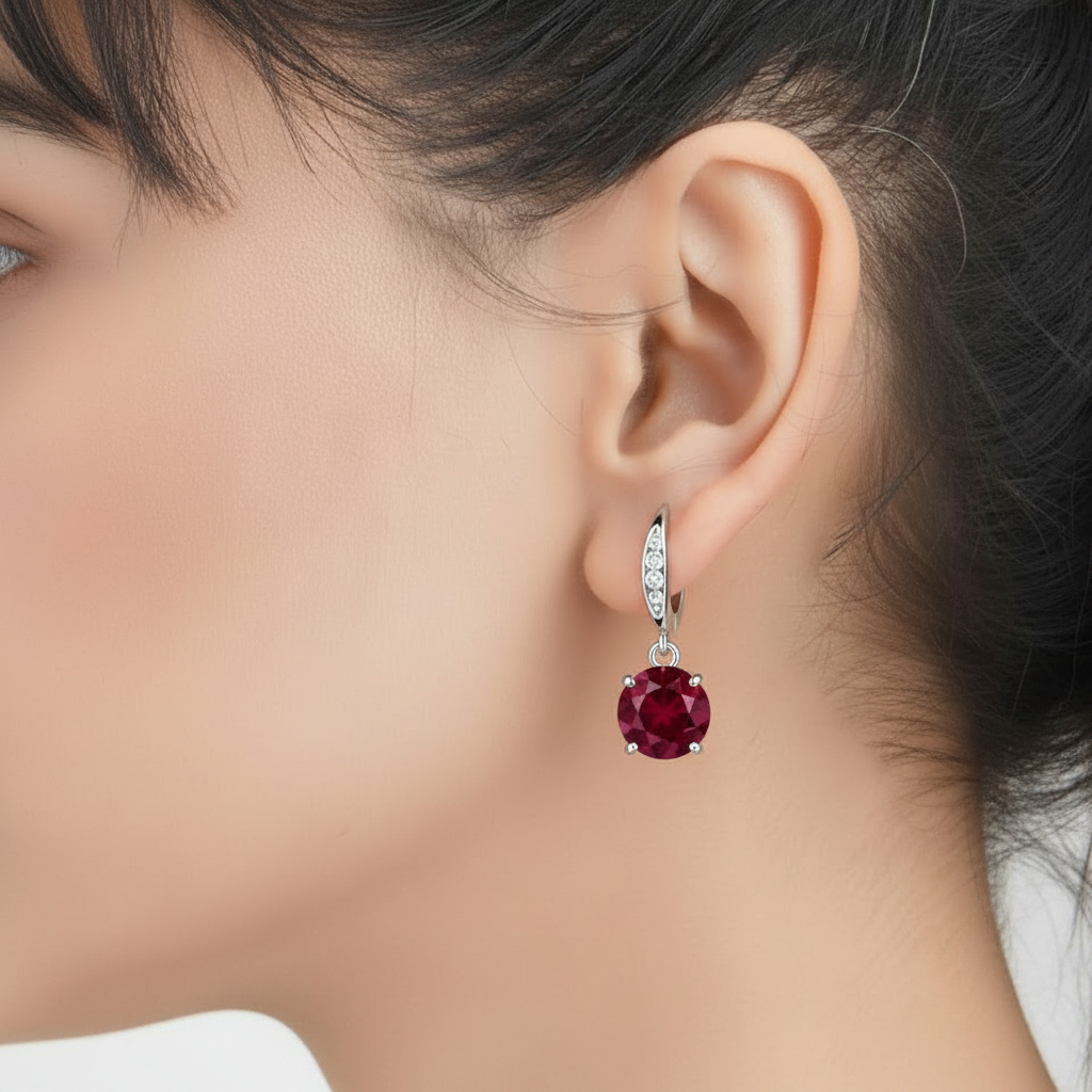 HER03404 Ruby Drop – 4 Diamond Line Model Shot