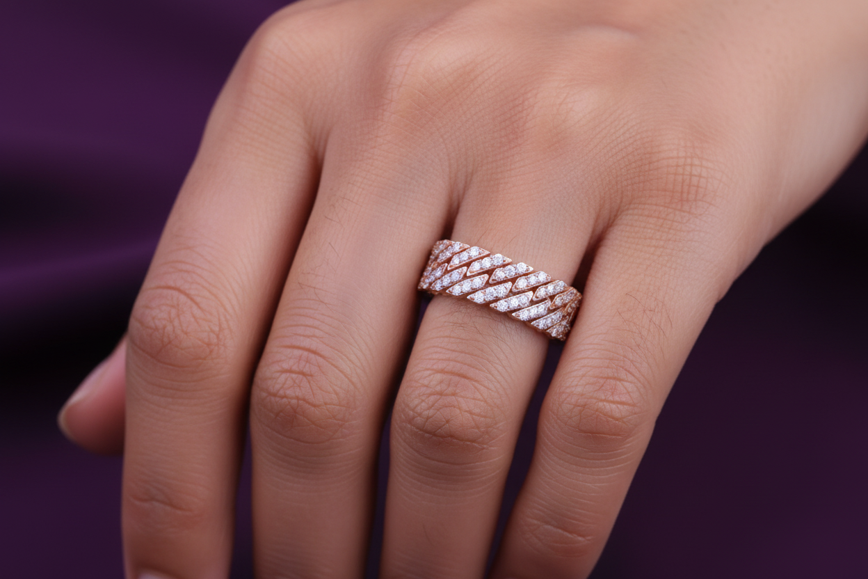 HLR05809 Extra Small Ring Size Rose Gold Scale Pave Diamond Band