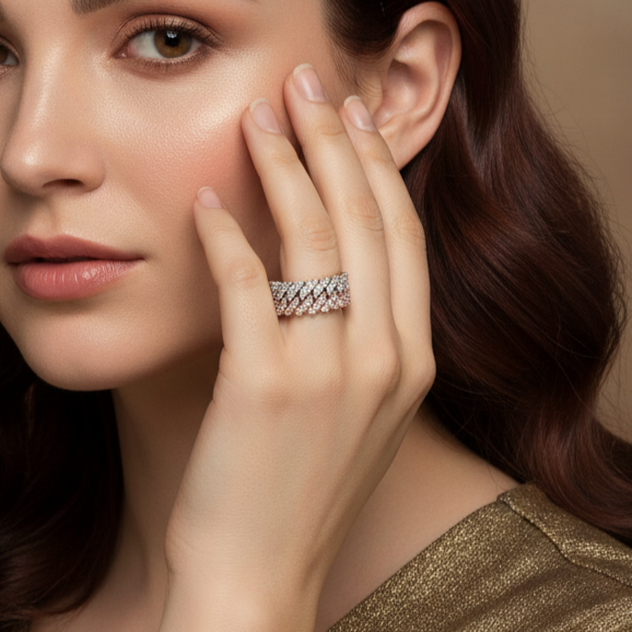 Diamond Surface Statement Silver Ring