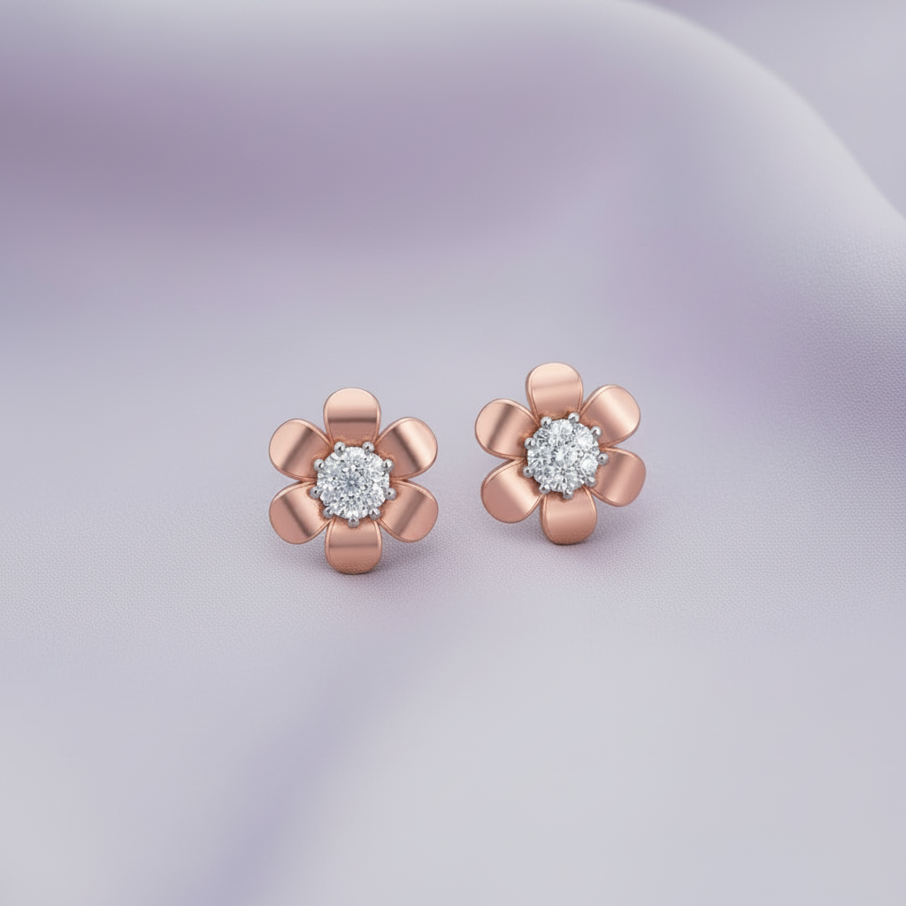 HME00933 Rose Gold Flower Studs – Lavender Silk