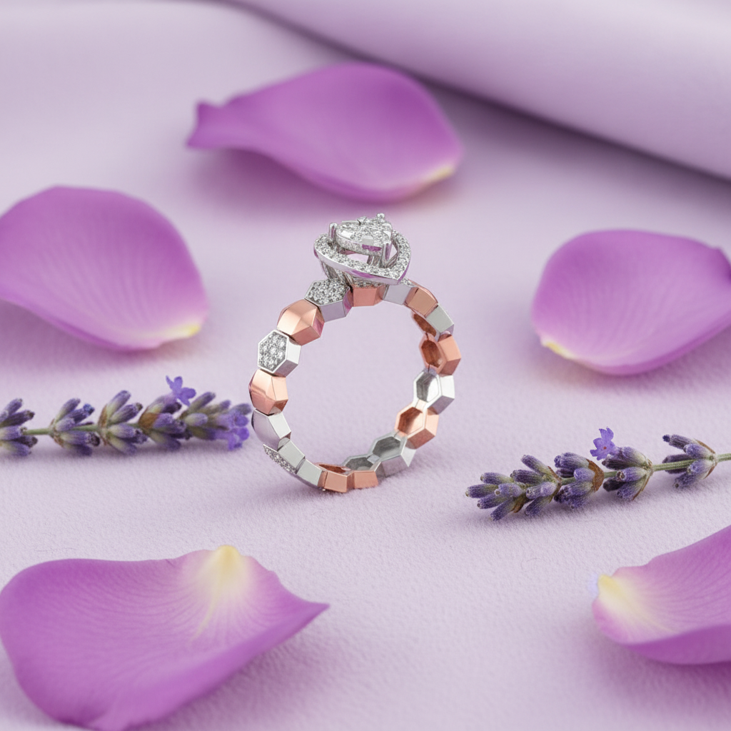 Honeycomb Heart Ring - Lavender Surface