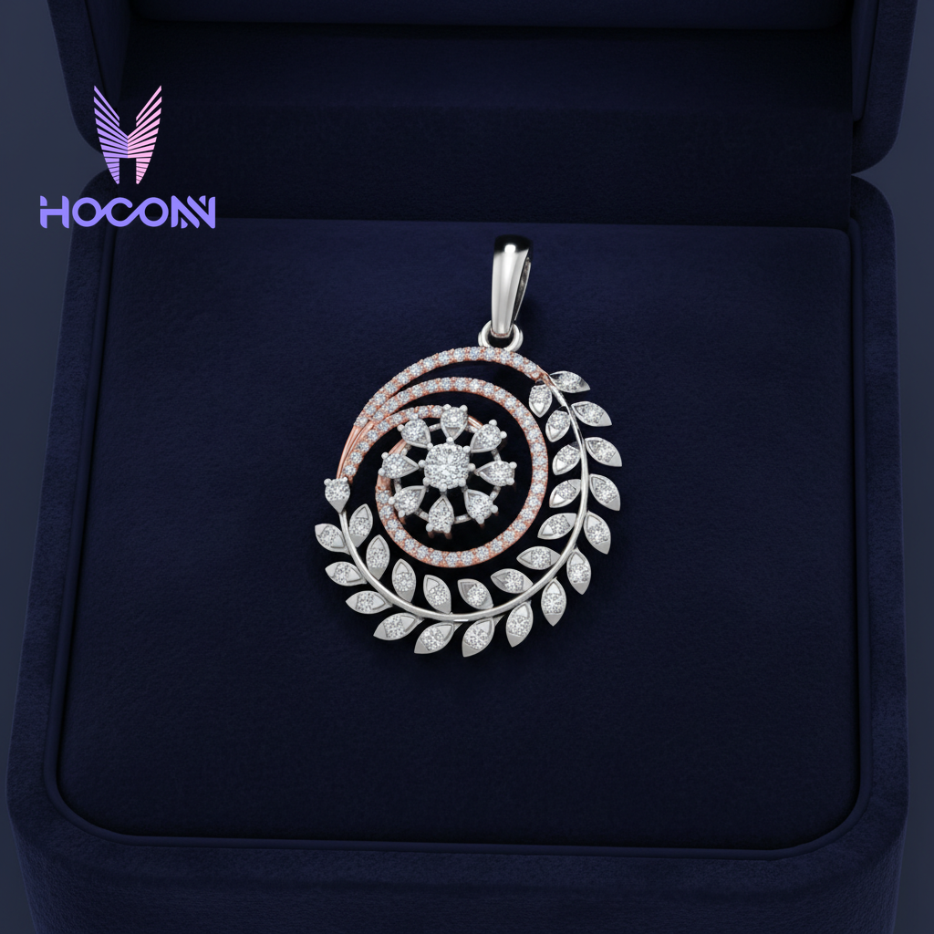 Leafy Vein Diamond Silver Pendant