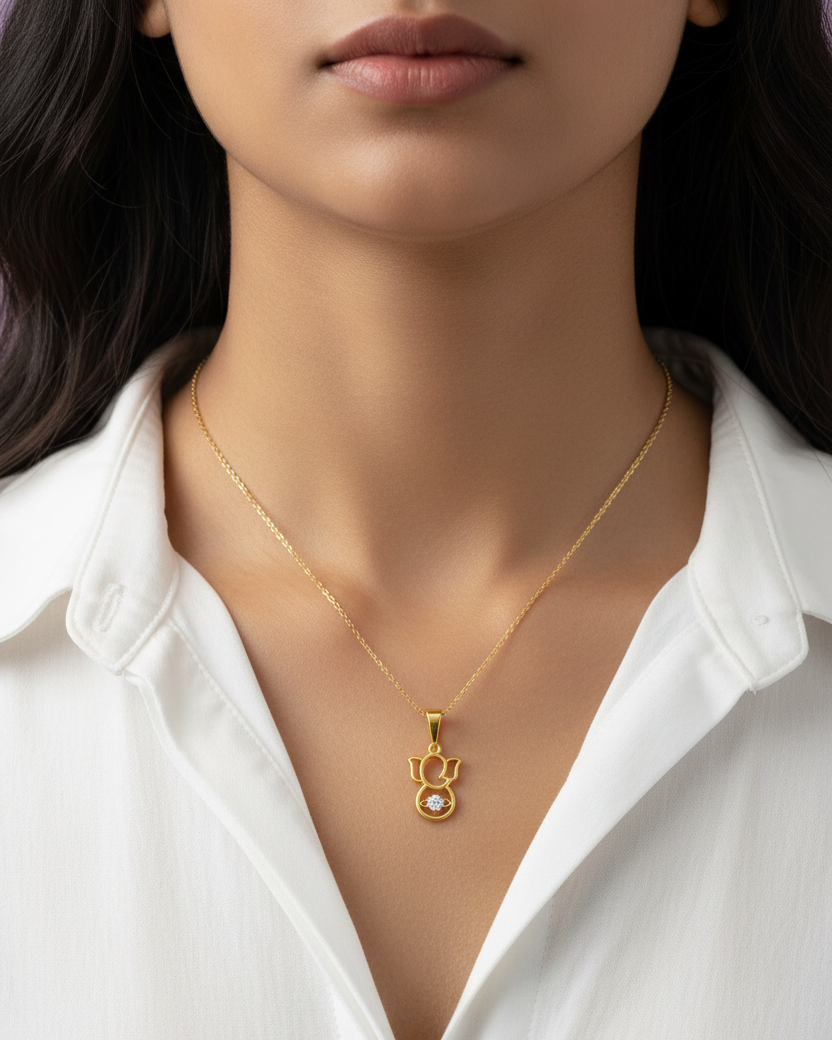 Indian Model Wearing Yellow Gold Ganesha Pendant
