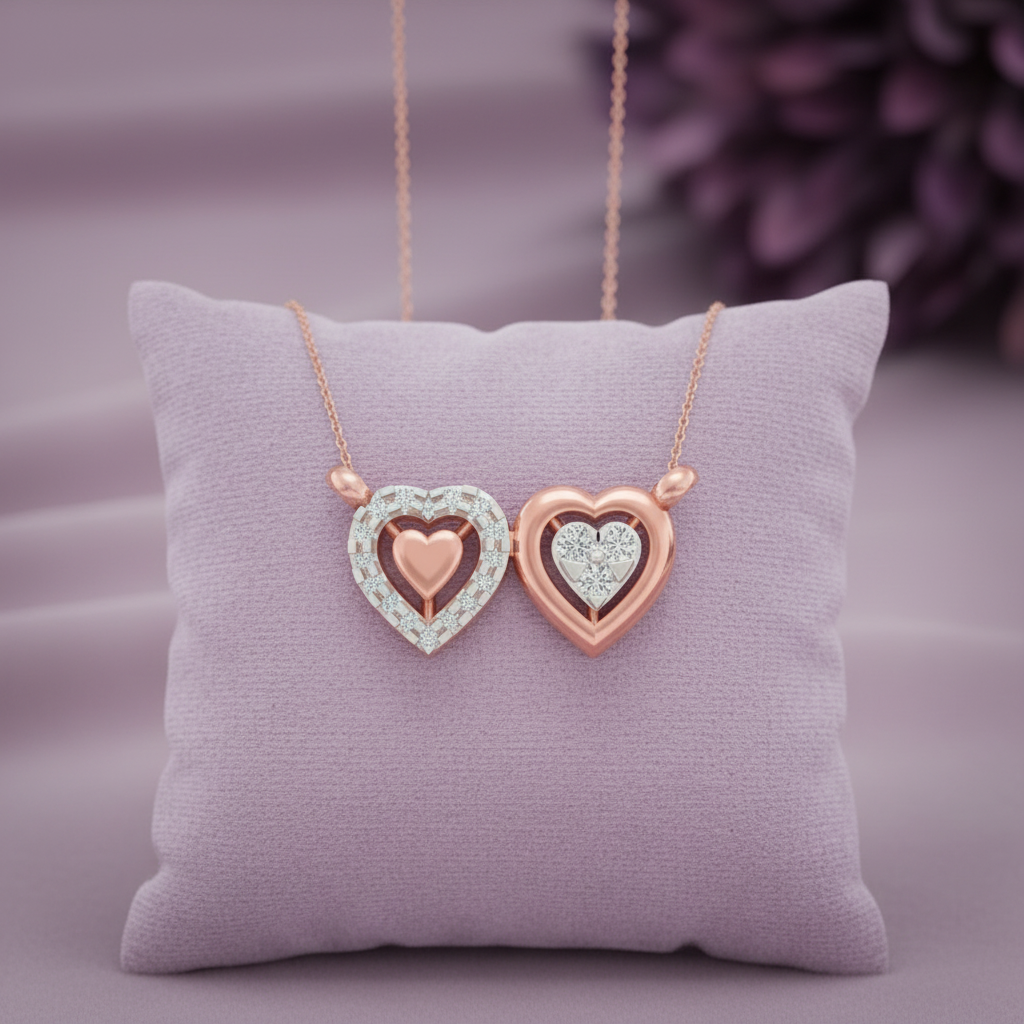 Lavender Cushion - Rose Gold Heart Locket Pendant