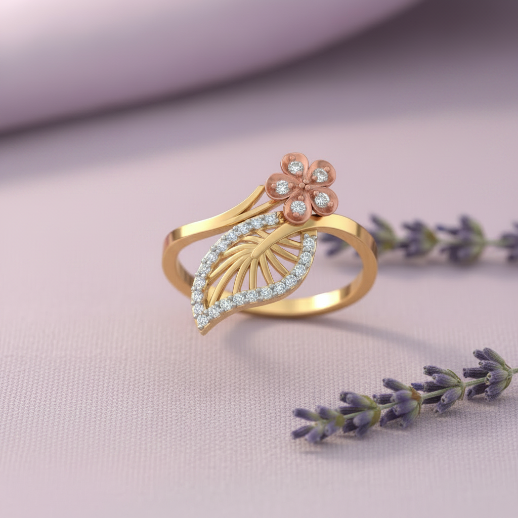 Leaf & Flower Ring - Lavender