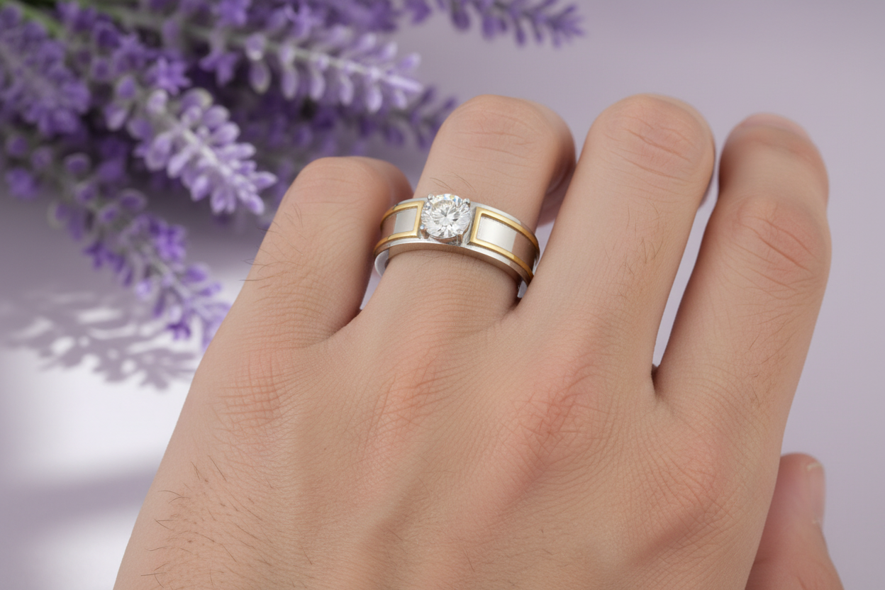 Male Model Hand Wearing Two-Tone Ring