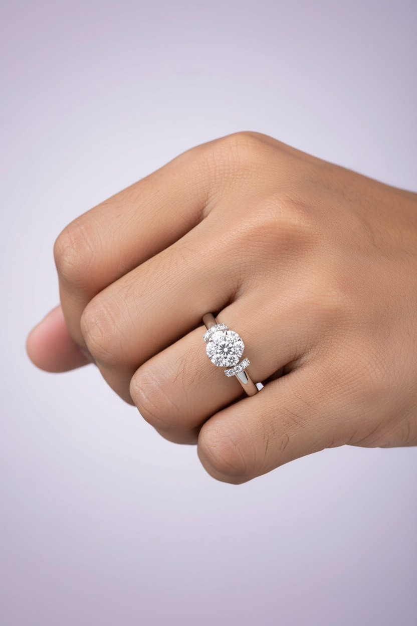 Male Model - Round Cluster Diamond Ring