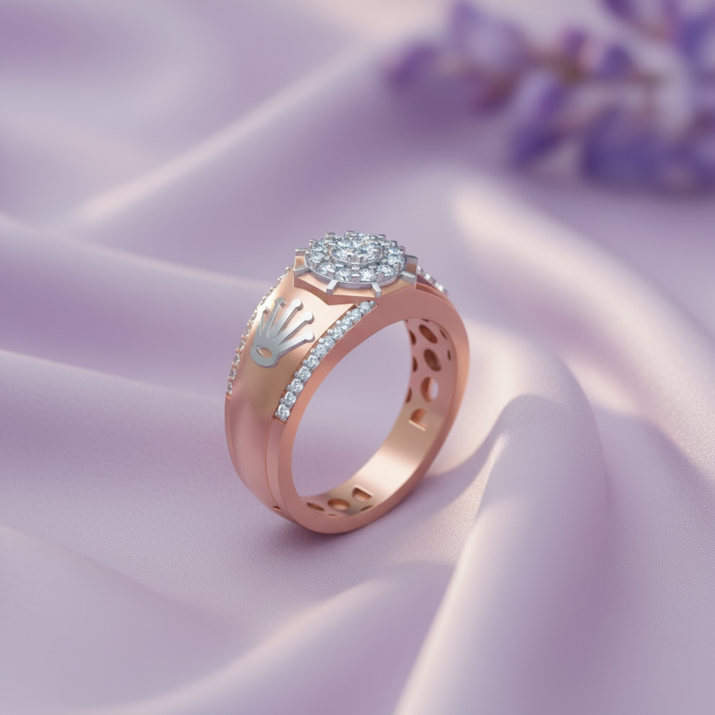Men's Crown Diamond Cluster Ring - Lavender Silk Front