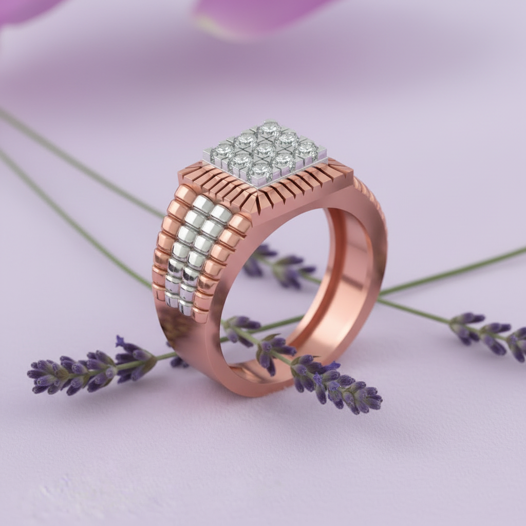 Men's Square Diamond Ribbed Ring - Lavender