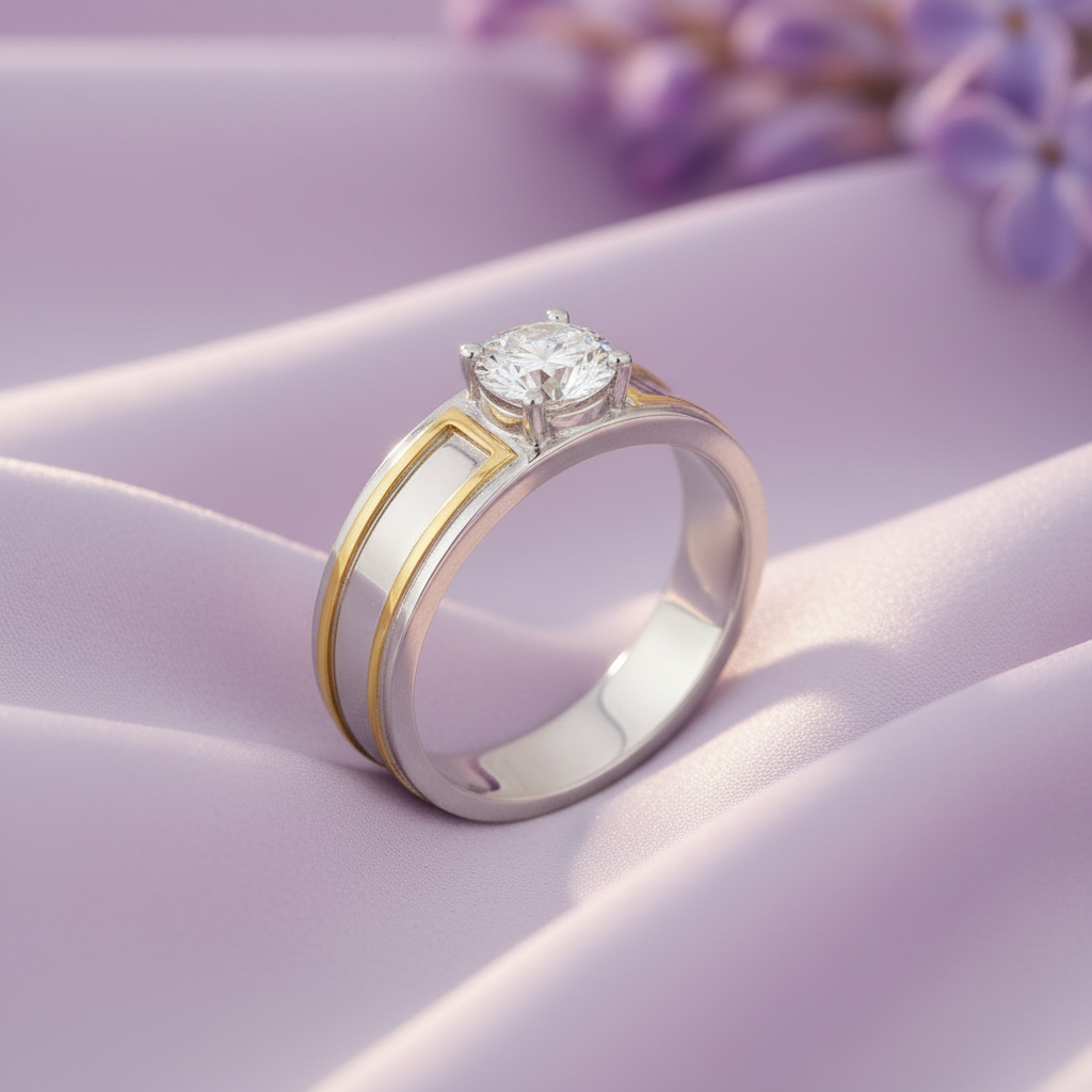 Men's Wide Band Solitaire Ring - Lavender Silk