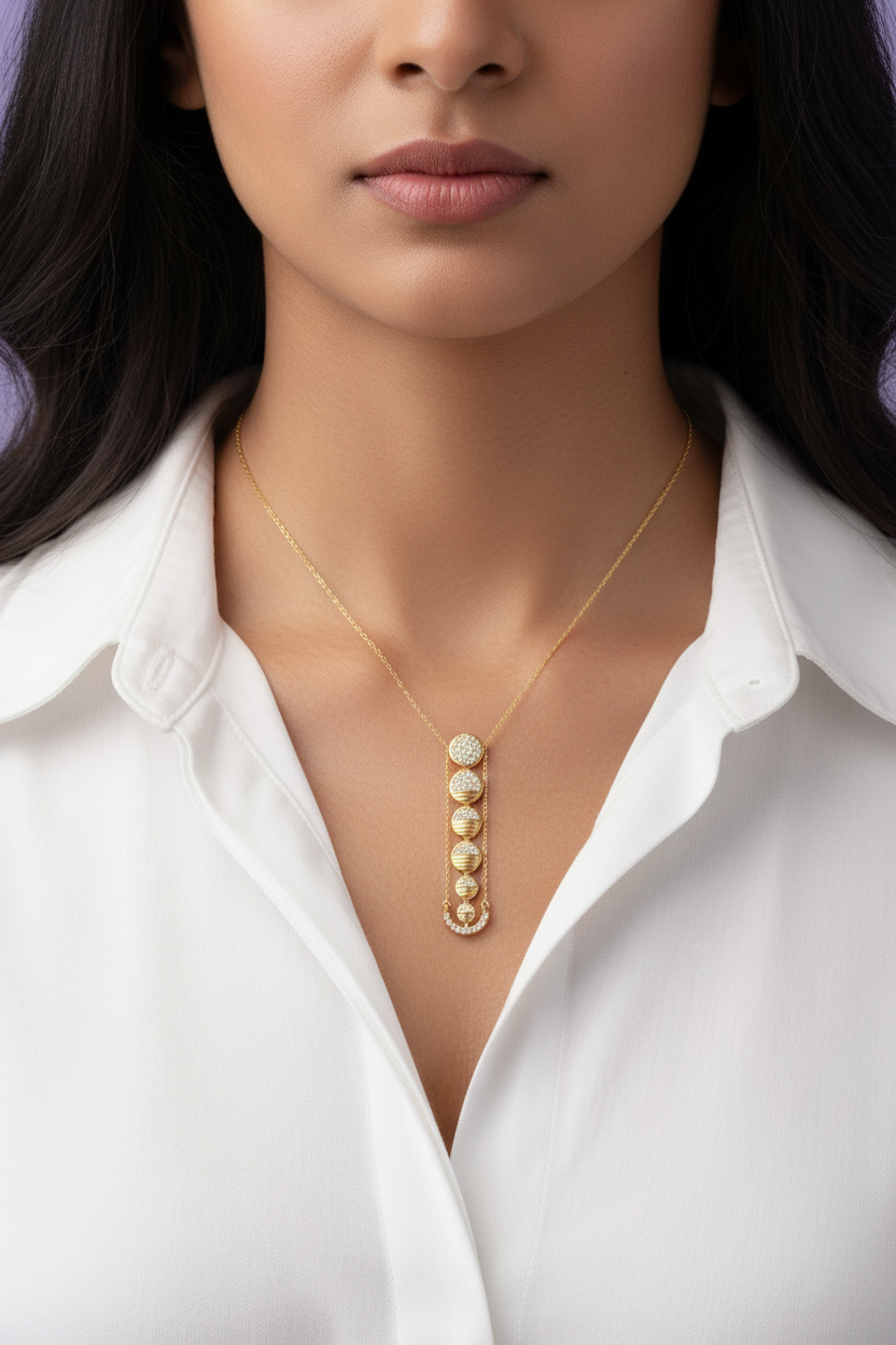 Minimal Delicate Stacked Disc Pendant - Model Neck