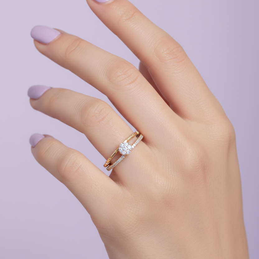 Model Hand Double Band Ring