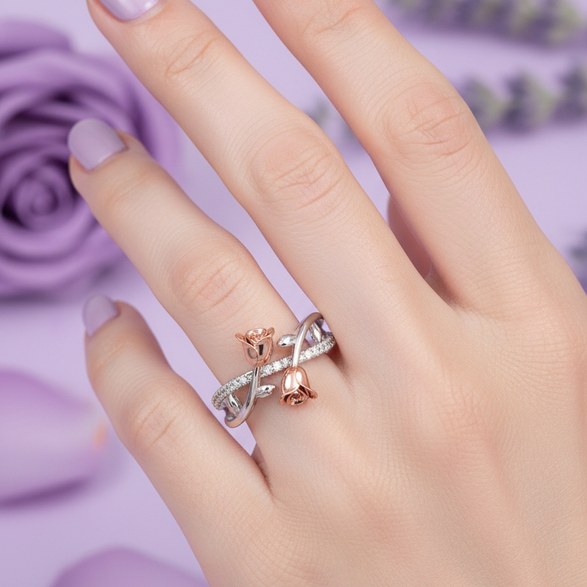 Model Hand - Double Rose Flower Ring