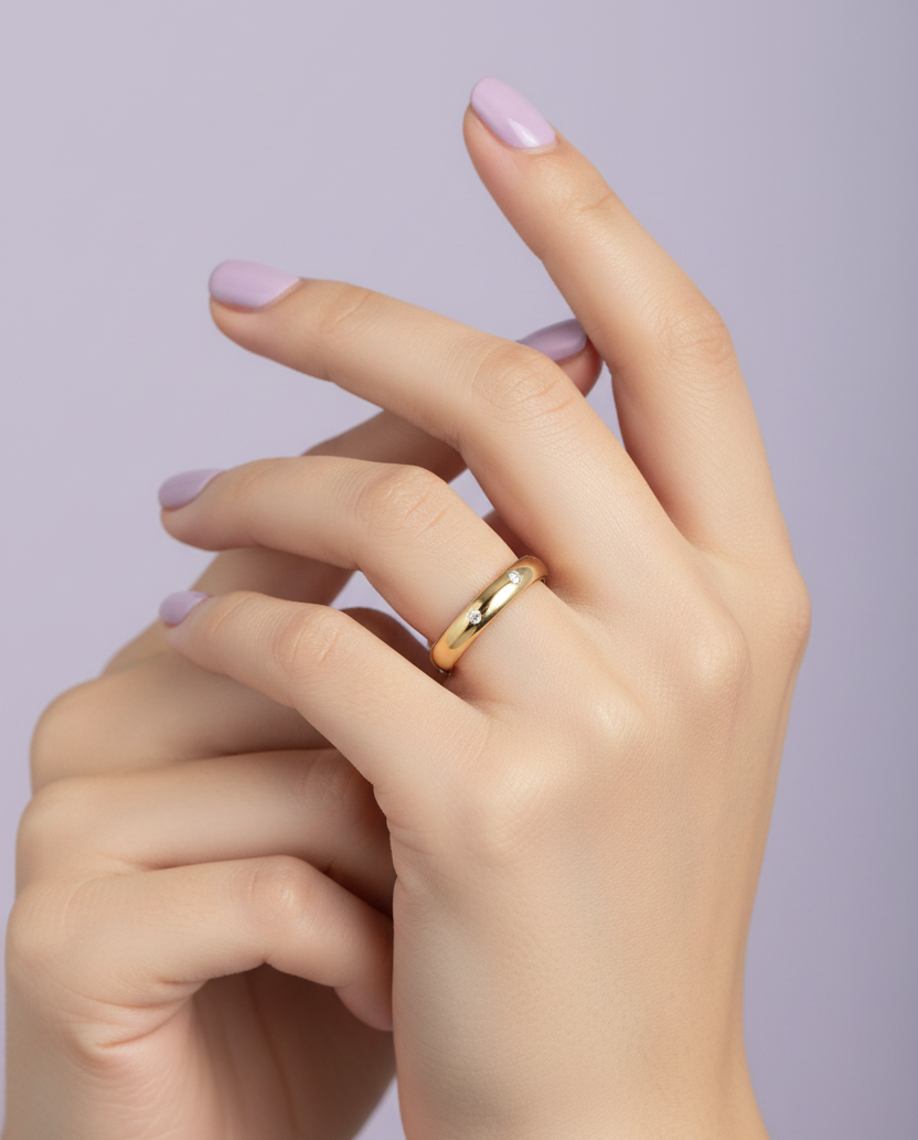 Model Hand Lavender Gold Band Ring