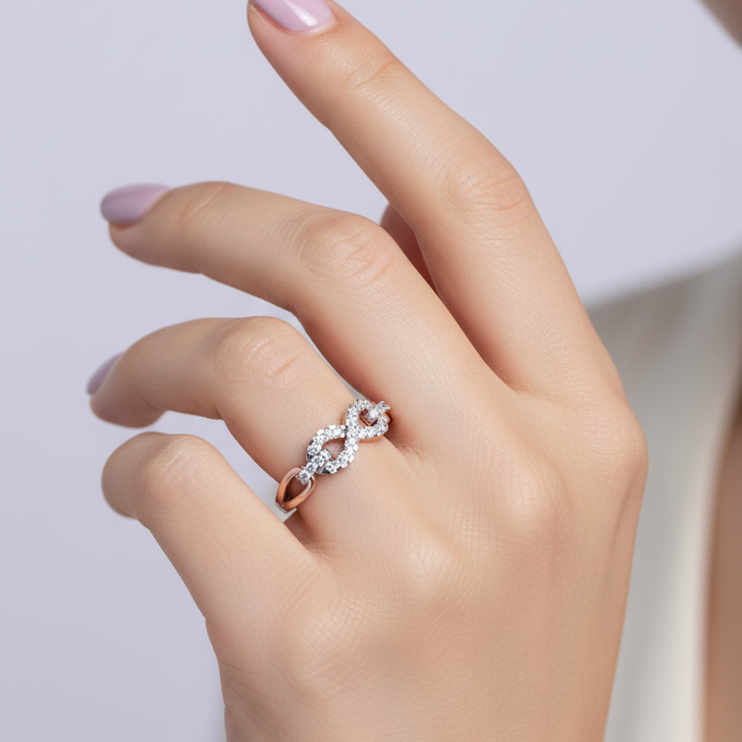 Model Hand Lavender Infinity Ring
