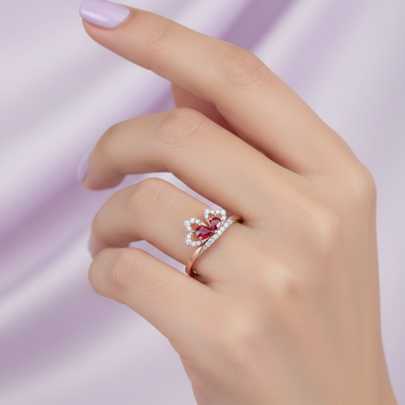 Model Hand Lavender Ruby Butterfly Ring