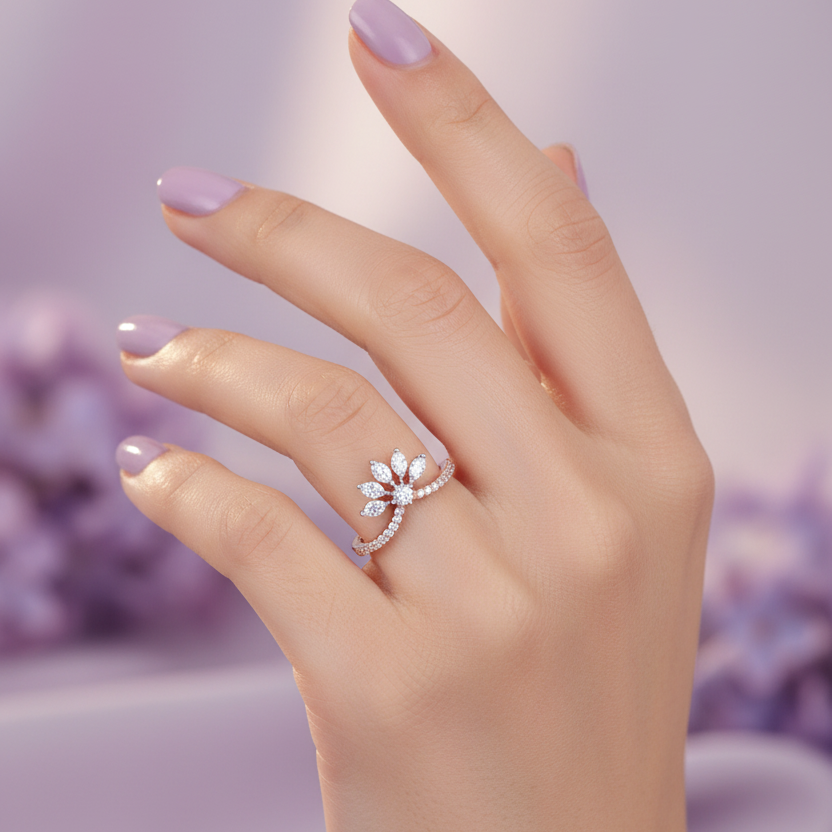 Model Hand - Lotus Crown Chevron Ring