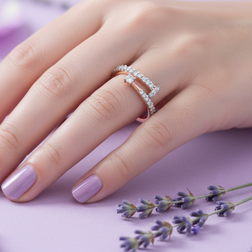 Model Hand - Open Cuff Double Pavé Band Ring