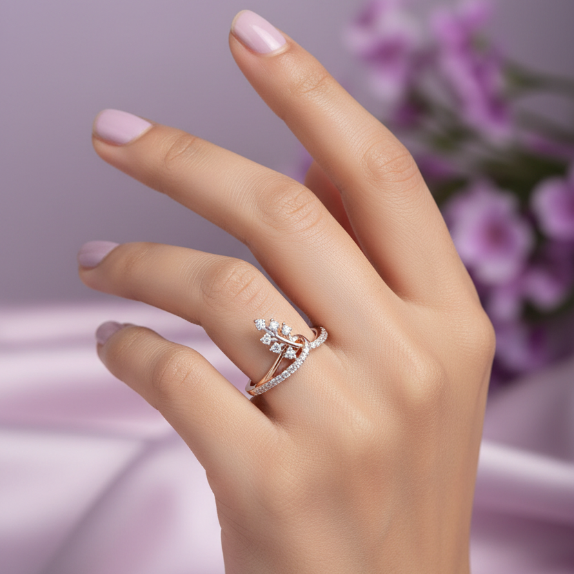 Model Hand - Rose Gold Diamond Spray Ring
