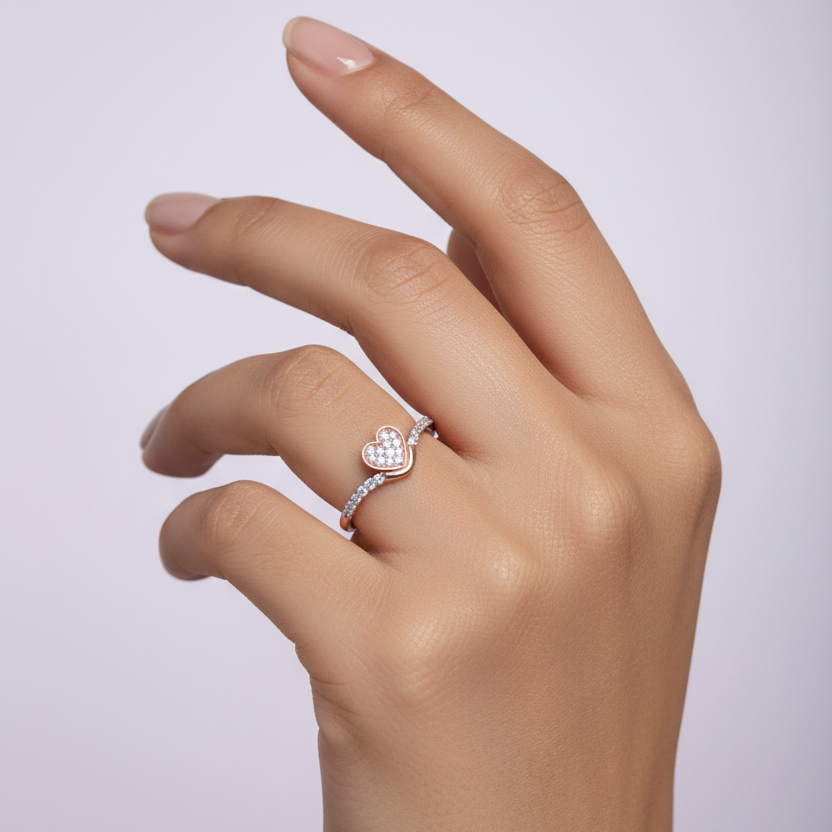 Model Hand - Rose Gold Heart Ring
