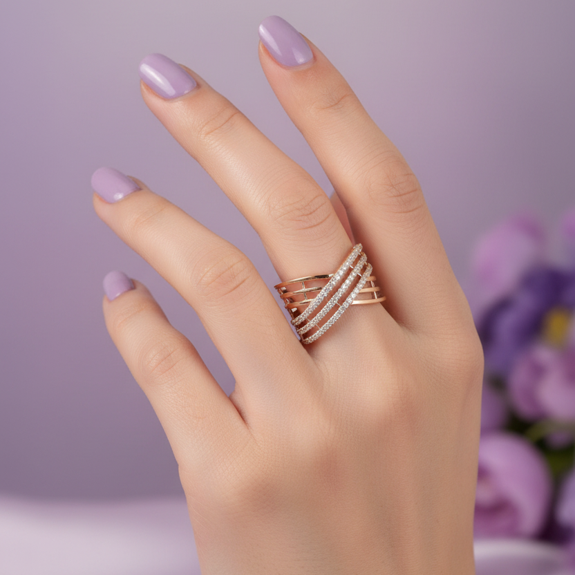 Model Hand - Rose Gold Multi-Strand Crossover Band