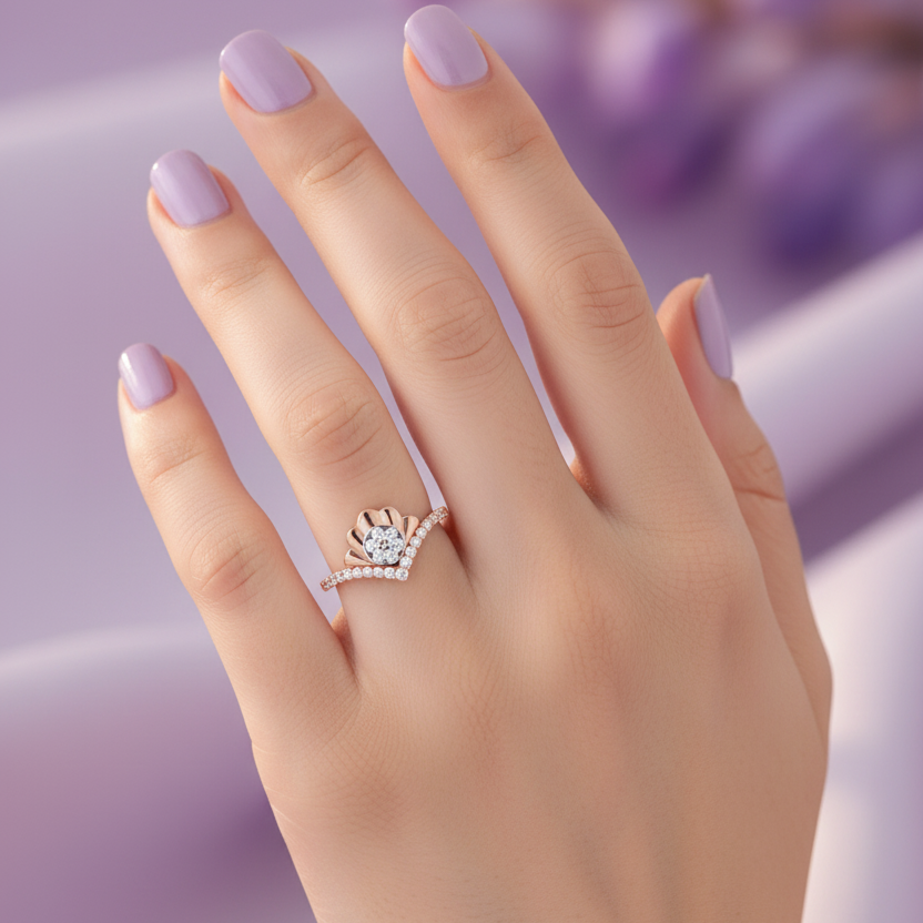 Model Hand - Small Shell Fan Crown Ring